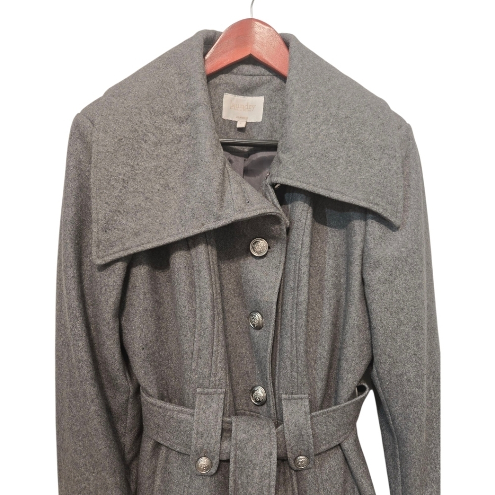 Laundry By Shelli Segal Gray Belted Wool Blend Jacket Coat Size Large - Picture 4 of 15